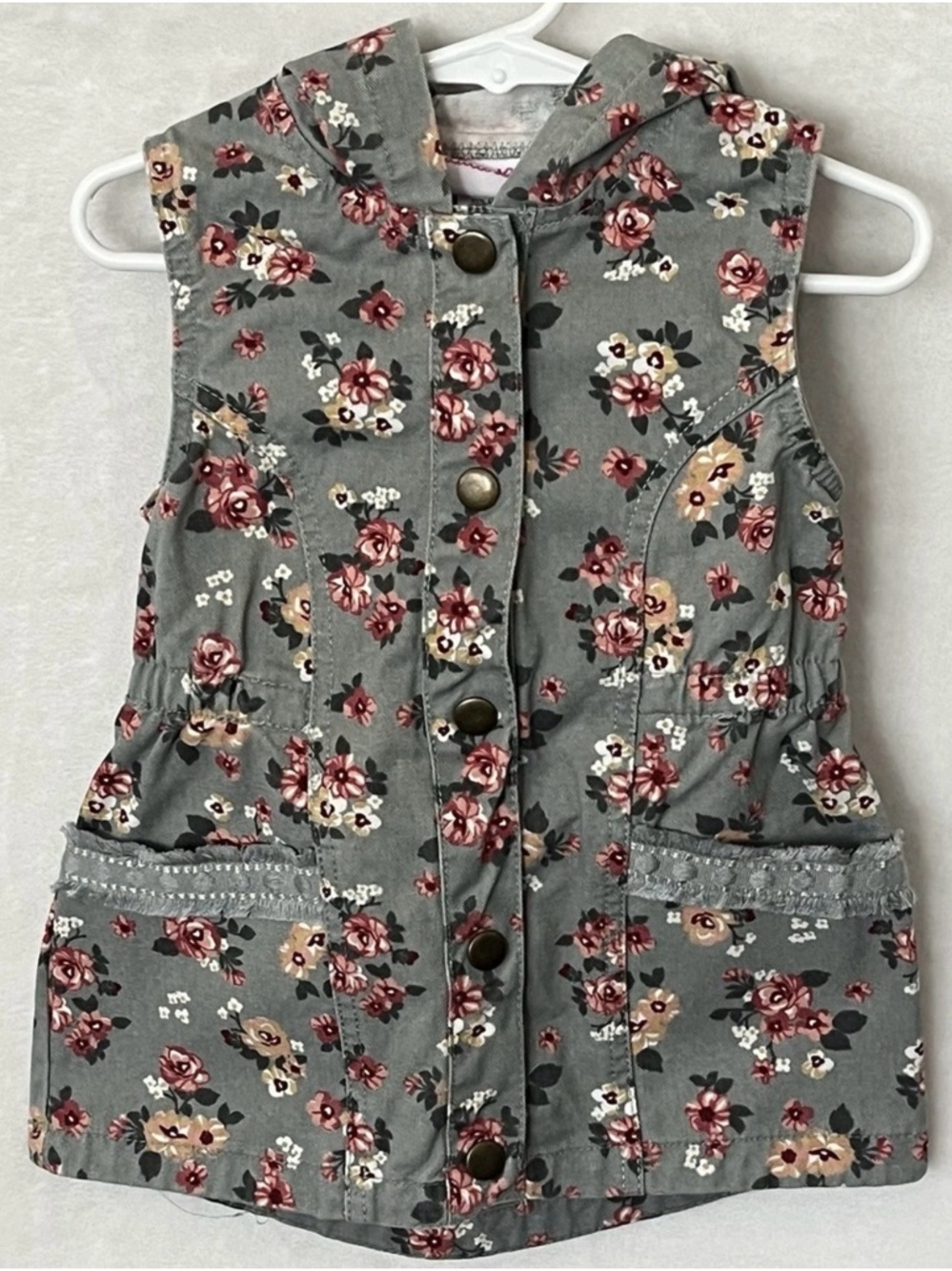 Little Lass Floral Denim Dress - Olive Button Front Cotton
